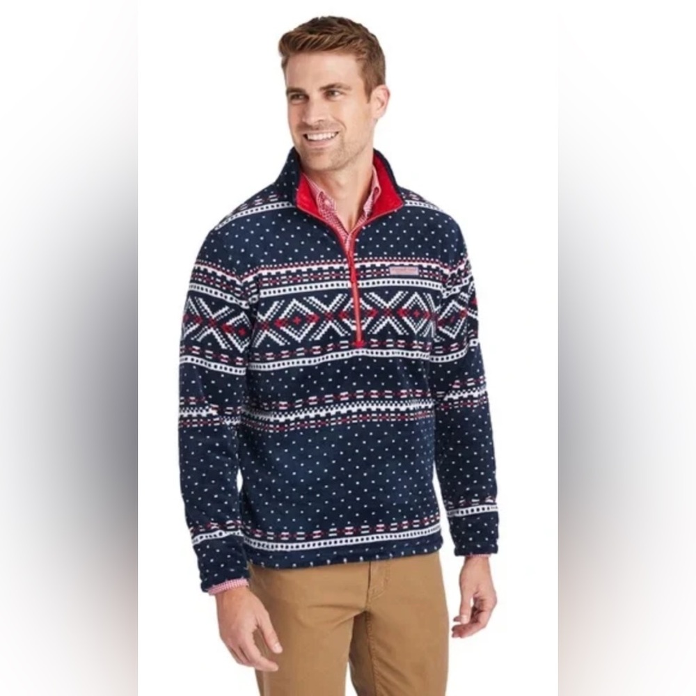 Vineyard Vines Dockside Fleece 1/2 Zip Fair Isle Pullover Size Large
